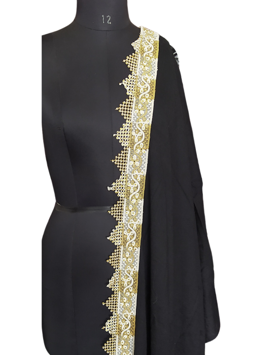 Women  Stole Plain designwith side border stone  Black